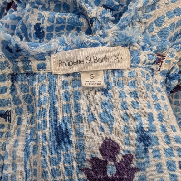 Poupette St Barth Ruffle Wrap Maxi Dress Blue Beach Cover-Up Vacation Size Small - Picture 2 of 7